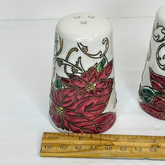 In Home Style Red Floral Poinsettia Salt & Pepper Christmas Set - Picture 10 of 11